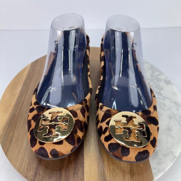 EUC TORY BURCH Reva Leopard Calf Hair Gold Hardware Ballet Flats 6.5 - Picture 5 of 9